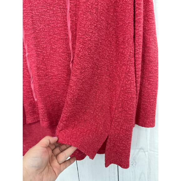 Bobeau (S) Reddish Pink Boucle Knit Sheer Hoodie Sweater Sweatshirt - Picture 4 of 8